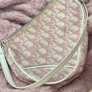 Dior Saddle Strap Purse Pink Canvas Shoulder Bag